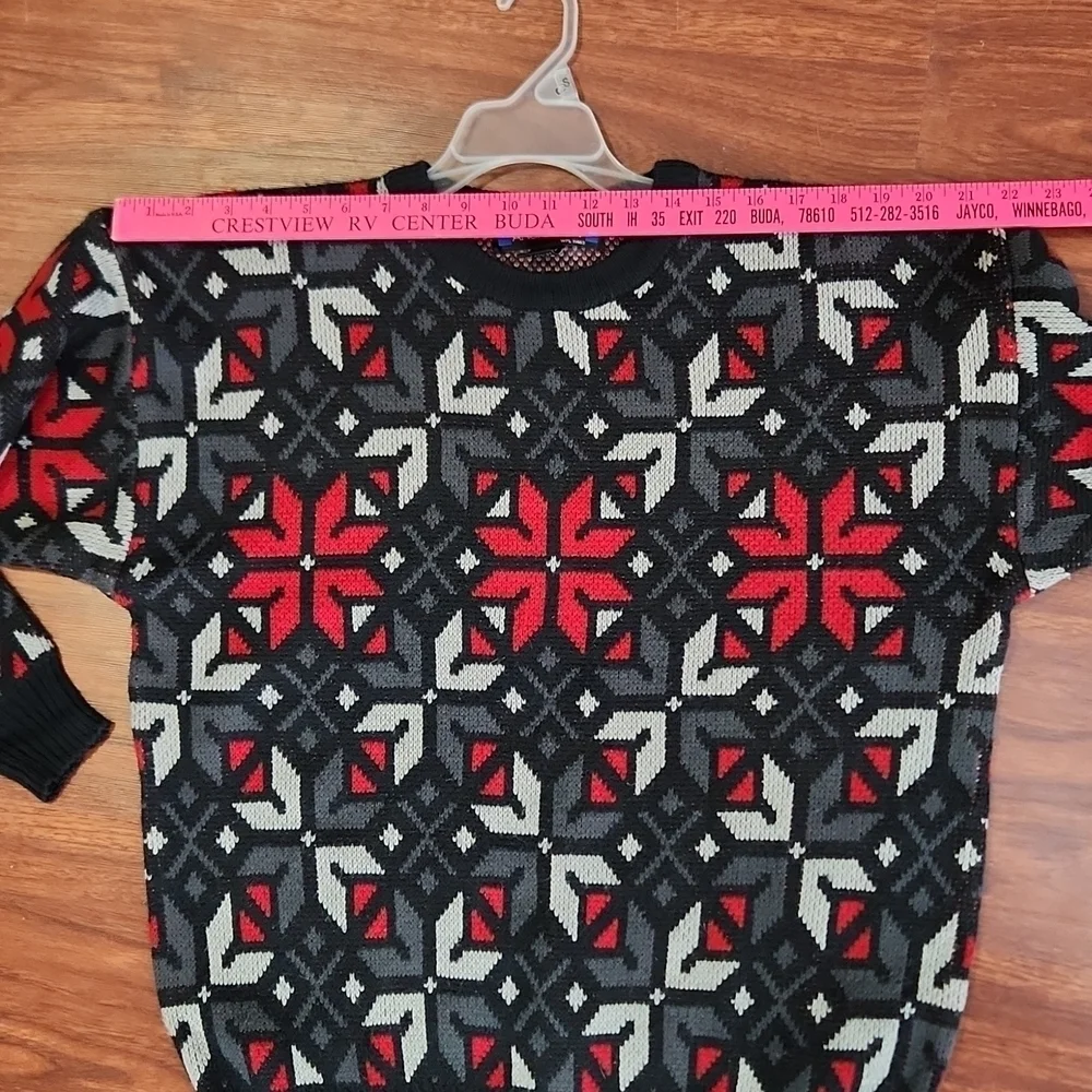 Ugly Christmas Sweater Poinsetta Medium Black Red White